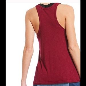 Free People Maroon High Neckline Ribbed Knit Tank Top